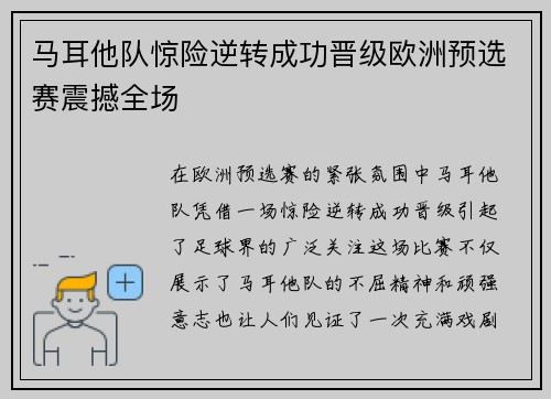 马耳他队惊险逆转成功晋级欧洲预选赛震撼全场