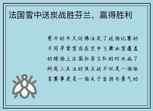 法国雪中送炭战胜芬兰，赢得胜利