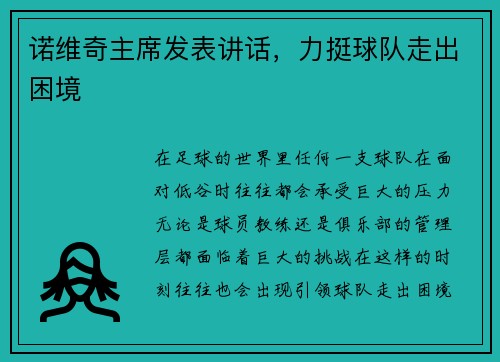 诺维奇主席发表讲话，力挺球队走出困境