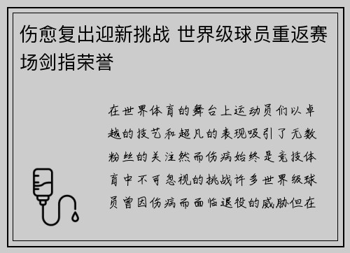 伤愈复出迎新挑战 世界级球员重返赛场剑指荣誉